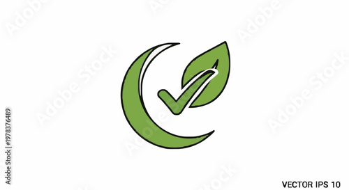 Green leaf and check mark in a circle, representing eco-friendly product or service with a positive endorsement of sustainability and environmental responsibility