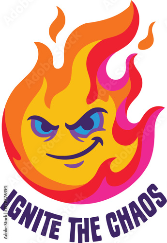 Modern Flat Style Cartoon Fire Character Igniting Chaos Illustration Graphic
