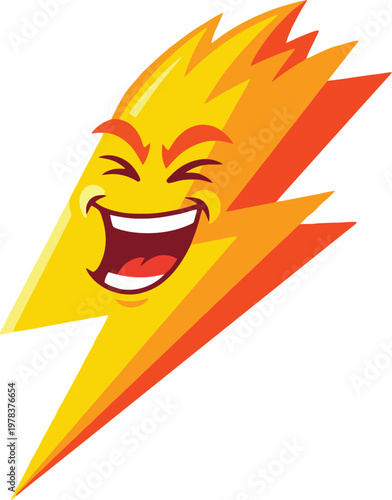 Cartoon Funny Lightning Bolt Energy Character with Laughing Expression Illustration