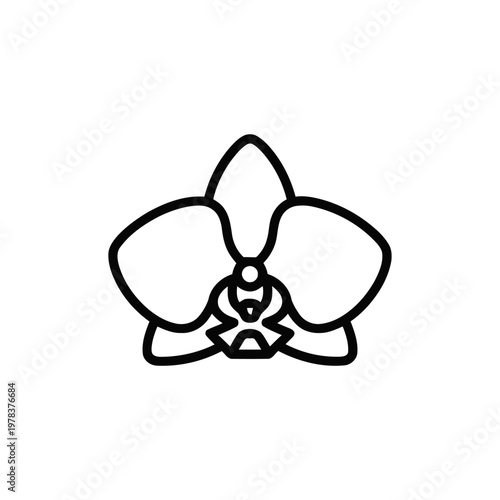 Orchid outline drawing presents a stylized floral bloom with bold black strokes on a plain background.