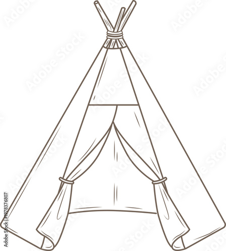 北欧スタイルの手書き風のシンプルなティピーテント キャンプイラスト