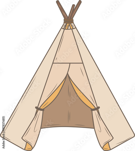 ナチュラルなベージュカラーのティピーテントのイラスト