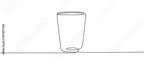 Illustration of an empty drinking glass, made in one continuous line. Minimalist kitchen glassware drawing with a black stroke on a white background, vector illustration.