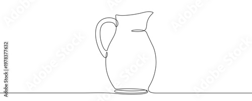 Illustration of a ceramic kitchen jug, made in one continuous line. Minimalist water or milk pitcher drawing with a black stroke on a white background, vector illustration.