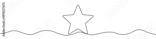Illustration of a classic five-pointed star, made in one continuous line. Minimalist rating or success symbol drawing with a black stroke on a white background, vector illustration.