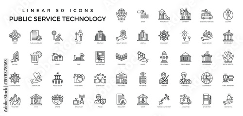 Public Service Icon Set – Government, Community, and Civic Services Outline Collection