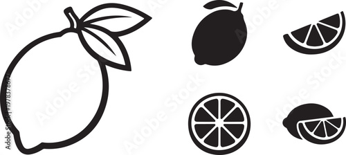 Lemon black silhouette icon, clean vector EPS design, fresh citrus fruit symbol isolated.