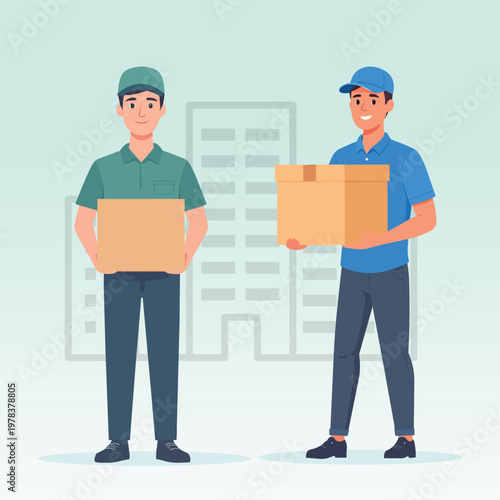 Delivery service young man courier cartoon stock vector illustration