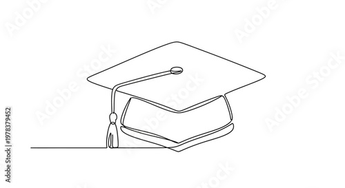 Graduation Cap Single Line Drawing, Academic Achievement Symbol, Education Concept