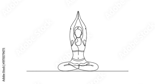 Woman meditating in lotus pose, yoga, mindfulness, healthy lifestyle, black and white line art