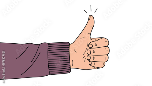 Close up illustration of a human hand giving a positive thumbs up gesture with a small spark of light above for success and approval.