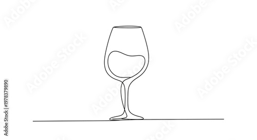 Minimalist single line drawing of a wine glass with red wine, elegant and simple.