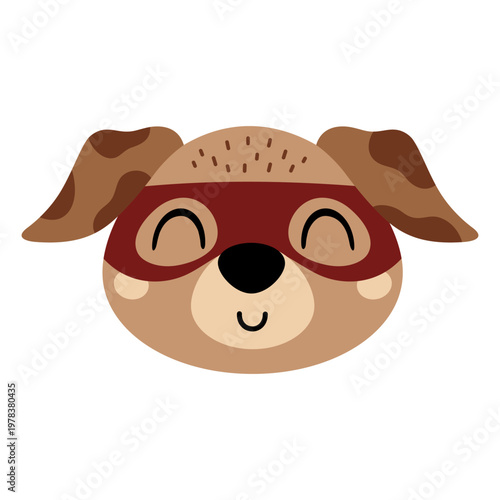 Cartoon Superhero Dog Face Clipart. Cute Super Hero Animal Image. Kids Vector Illustration.