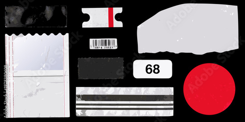 Assorted fragmented shapes and textures against a black background