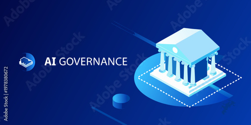 Ai governance concept with classical building and geometric design elements