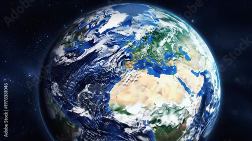 Earth planet view from outer space showing Europe and clouds