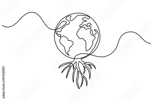Earth with plant continuous one line drawing minimalist vector illustration