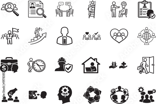 Human resources line icon set with hiring employee HR symbols editable stroke vector pack design kit.