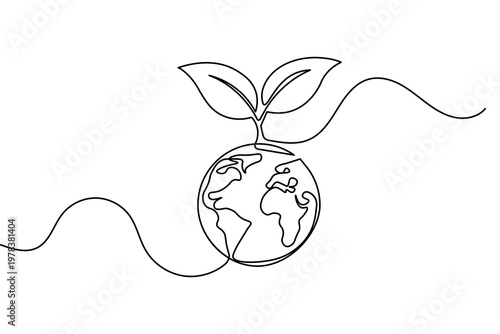 Earth with plant continuous one line drawing minimalist vector illustration