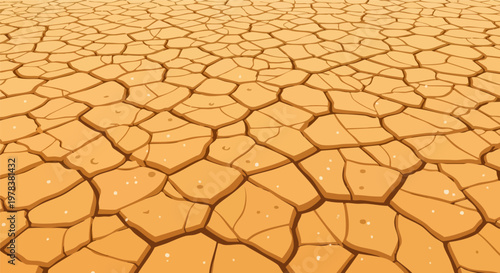Dry cracked earth background, parched desert soil texture with deep fissures, orange arid ground landscape vector, climate change and drought concept