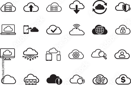 Cloud computing line icon set. Cloud services symbols with simple editable stroke vector pack.