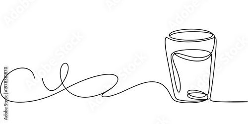 Glass of water icon single line art minimalist vector illustration beverage drink design for cafe branding and wall decor isolated on white background