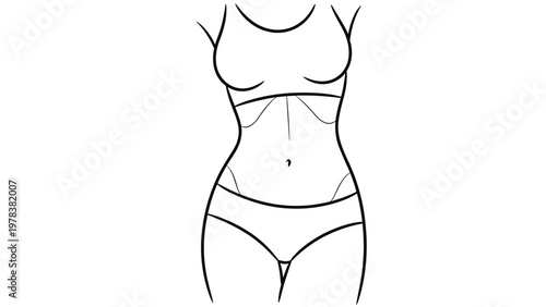 Elegant line art drawing of a female torso in fitness or lingerie apparel focusing on body shape and wellness concepts.