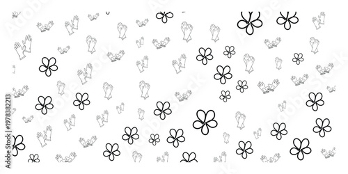 Gloves and flower seamless pattern background, minimal line art safety gloves repeat design, abstract floral cleaning gloves vector pattern