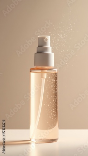 A close-up shot of a bottle of liquid on a table, ready for use