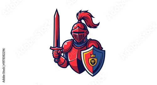 Red Knight Warrior with Sword and Shield, Medieval Armor, Fantasy Character