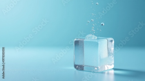 Close-up of an ice cube melting, with water droplets forming on its surface