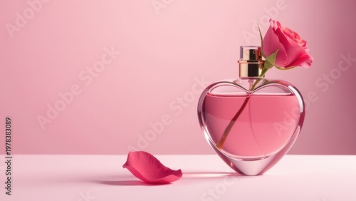 Wallpaper Mural A luxurious pink perfume bottle surrounded by a fresh rose Torontodigital.ca