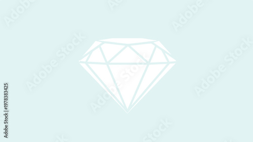 Shining white diamond or gemstone icon on a light blue background representing luxury wealth quality and precious jewelry design.