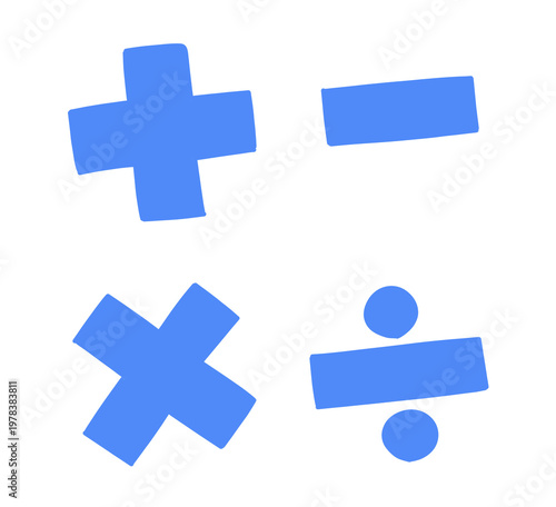 Tableau sur toile Blue math symbols plus minus multiply divide /+-×÷の青い記号