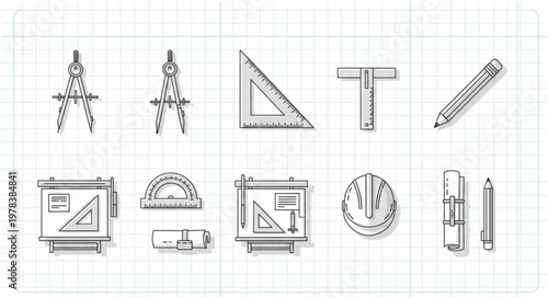 Architectural drawing tools and instruments illustration.