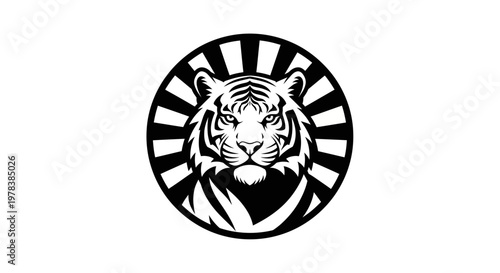 Bold Tiger Head Emblem, Black and White Graphic Design, Powerful Animal Symbol
