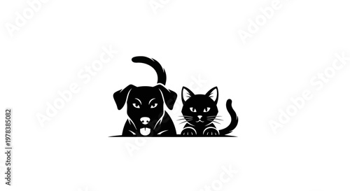 Playful Black Cat and Dog Silhouette Logo Design