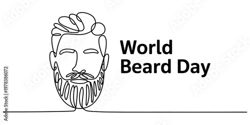 A minimalist single line drawing of a bearded man celebrating the annual world beard day event Vector, illustration