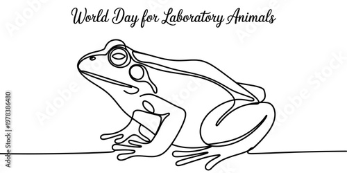 A single line drawing of a frog representing the annual world day for laboratory animals event Vector, illustration