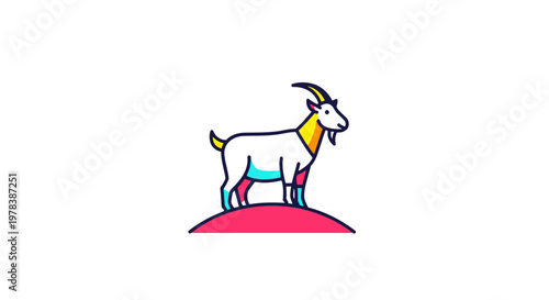 Vibrant stylized goat standing on hill colorful abstract modern artistic simplistic line art design element