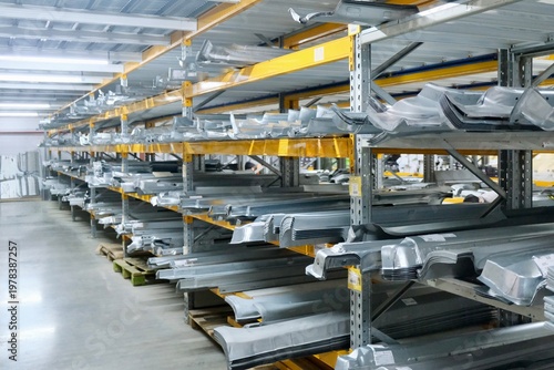 A warehouse with car spare parts. Storage, sale of auto parts, warehouse.