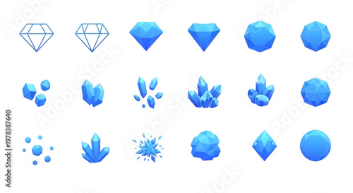 Diamond Shapes Icons Set – Geometric Rhombus, Luxury Gem, Abstract Pattern Vector Pack