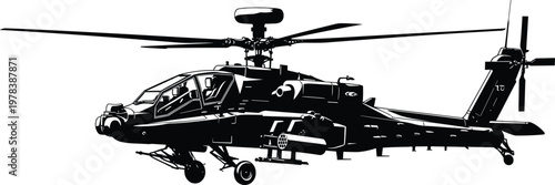 Military attack helicopter silhouette, combat aircraft in flight, armed forces aviation, defense technology, war machine, tactical airborne weapon, modern military operations