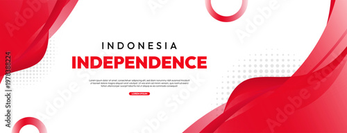 Indonesia Independence Day elegant banner background with red abstract curve. Vector illustration template.
