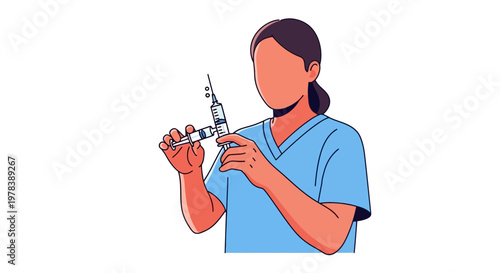 Medical professional preparing a vaccine injection using a syringe and a glass vial for patient health care treatment in a clinical setting studio