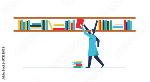 A Person Organizing A Library Shelf With Many Colorful Hardcover Books To Find Information In A Modern Office Workspace Or Educational Setting Setup