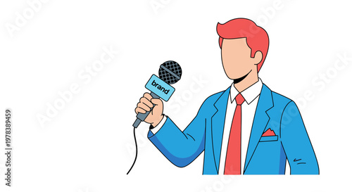 Professional Male News Reporter Holding A Microphone Ready To Conduct An Interview For A Live Broadcast Segment Isolated On A Clean White Background