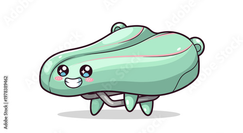 Cute alien creature with big eyes smiling and four legs on white background, illustration