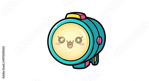 Cute Cartoon Flashlight Character with Kawaii Eyes and Smiling Mouth