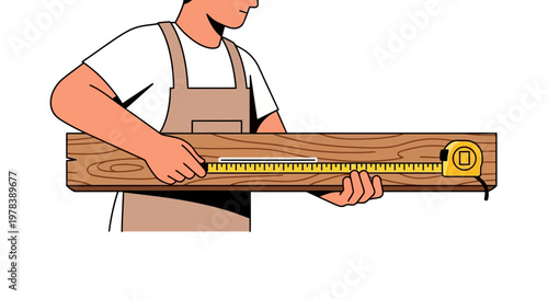 A carpenter holding a piece of lumber while using a yellow measuring tape to determine the length for construction and woodworking projects daily